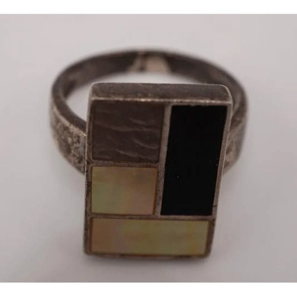 Marsala .925 Sterling Silver Mother of Pearl Geometric Statement Ring Size 8.75
